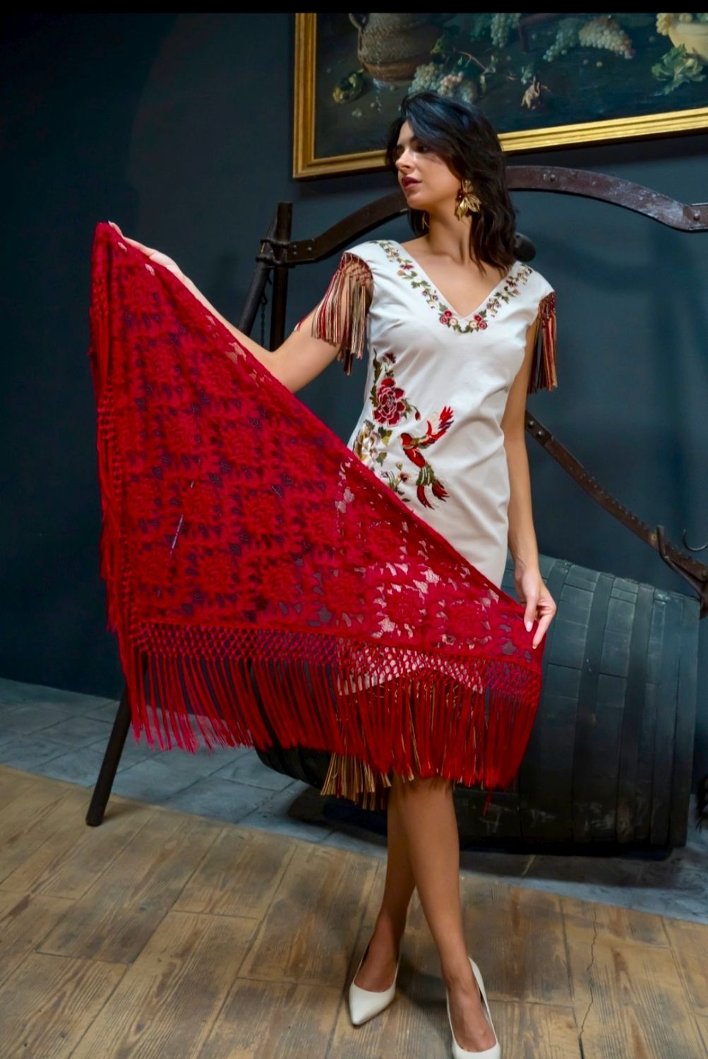 Mantón saeta burdeos