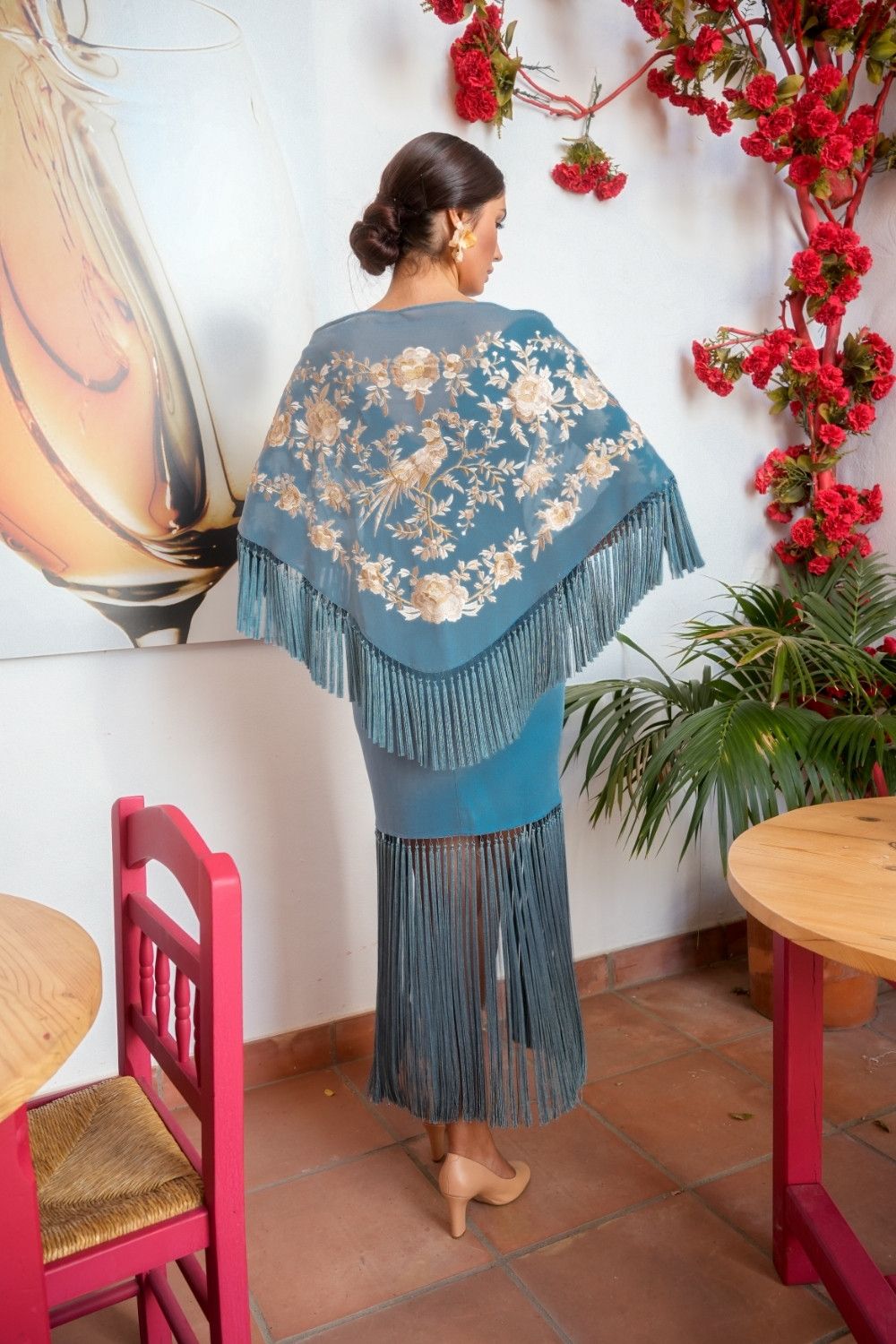 Mantón chanelando azul