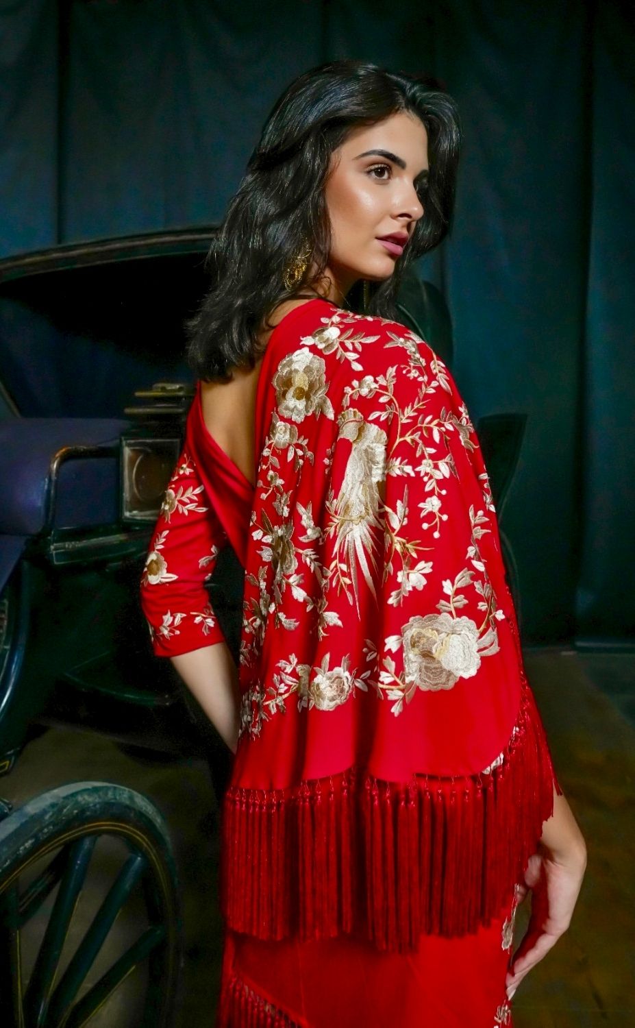 Mantón chanelando rojo intenso