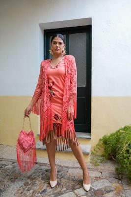 Conjunto Chaqueta saeta salmón y bolso