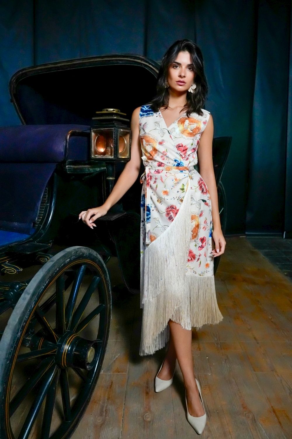 Vestido mantón crudo