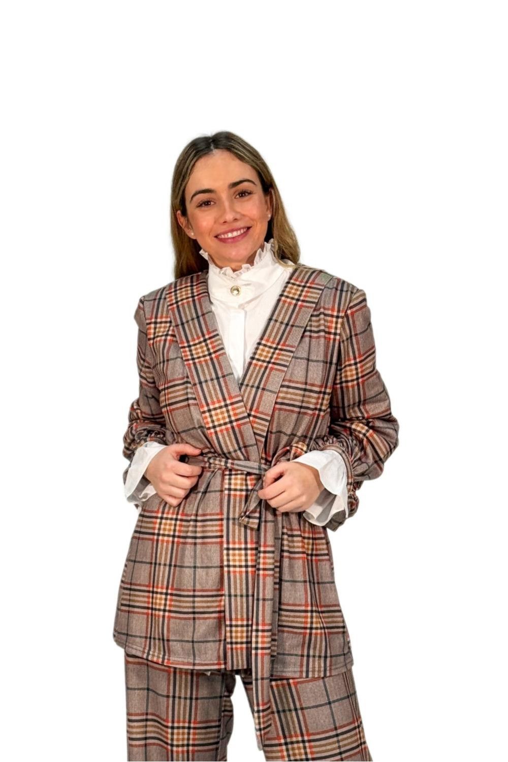 Chaqueta cuadros marrón 