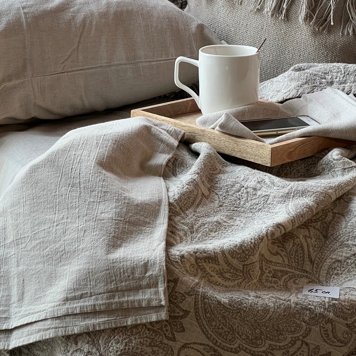 Комплект постельного белья из умягченного льна бежевый 2 спальный