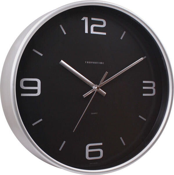 Часы настенные серебристый корпус с черным циферблатом, 30.5 см