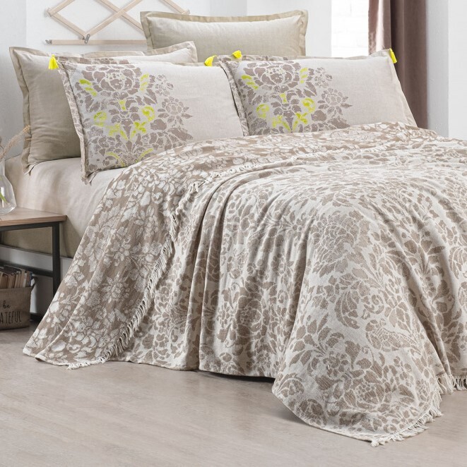 Комплект постельного белья с покрывалом Дамасский узор из 4 предметов 2 спальный евро