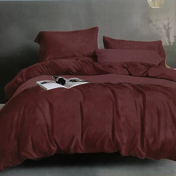 Комплект постельного белья из сатина цвета яркой терракоты семейный (дуэт)