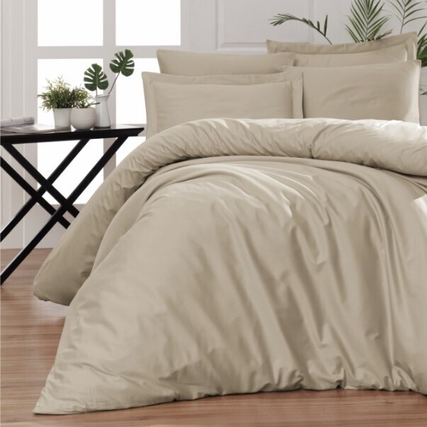 Комплект постельного белья из сатина Snazzy бежевый однотонный 2 спальный евро
