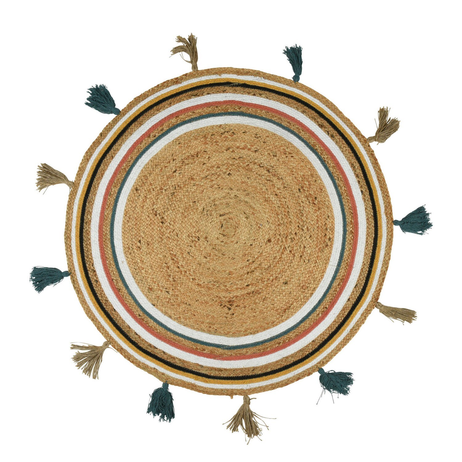 Коврик плетеный круглый с цветными кисточками 90 см