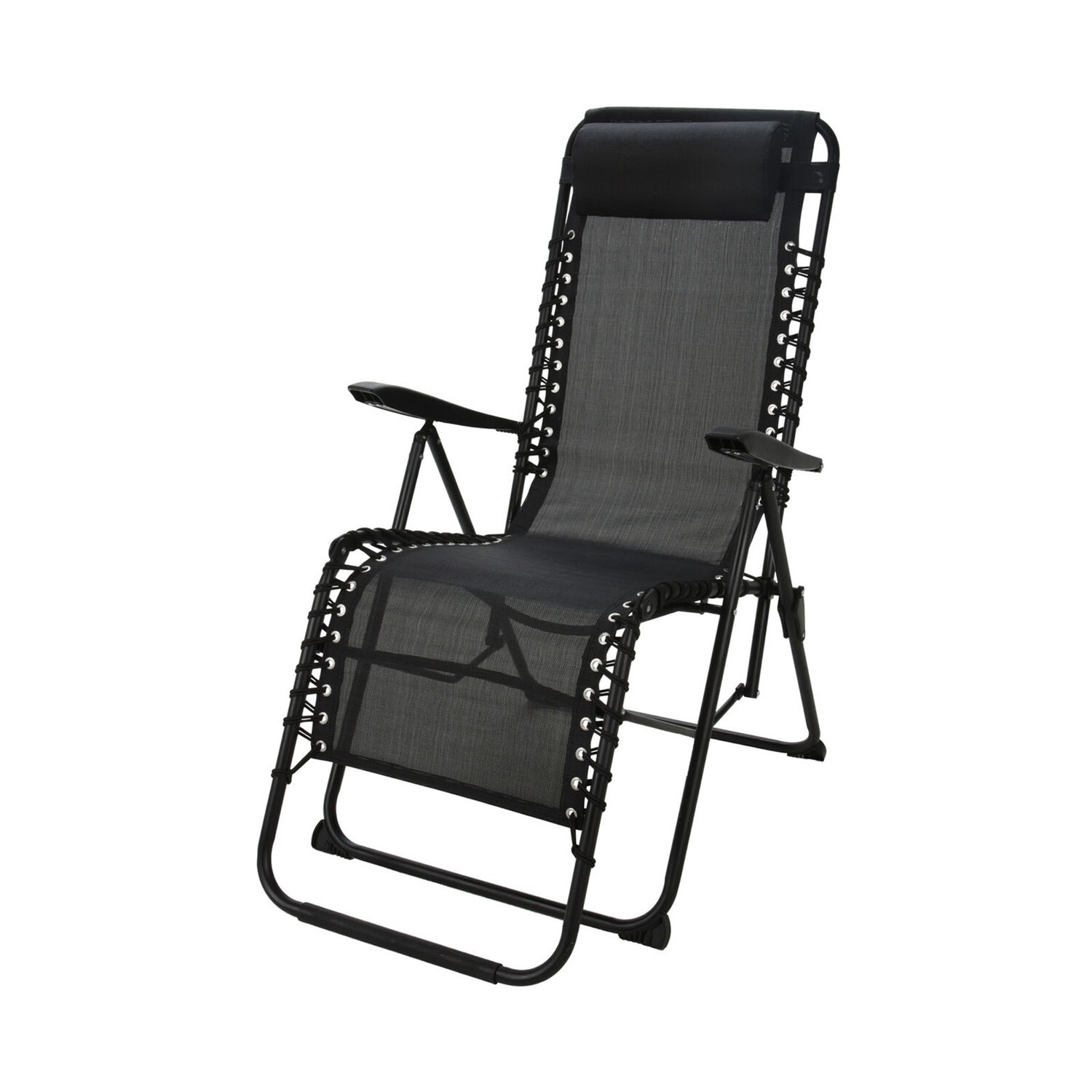 Кресло-шезлонг складное с регулируемой спинкой черный (6 положений) 104*65*113 см