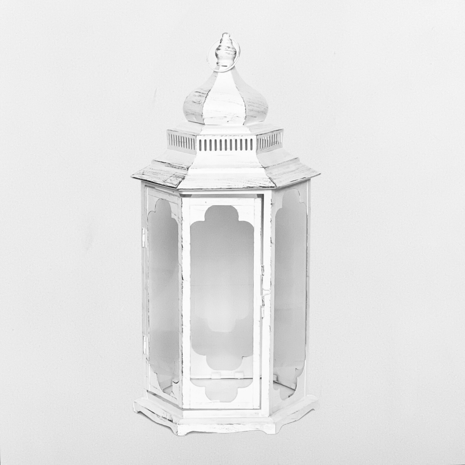 Подсвечник-фонарь белый (металл/стекло) 53 см