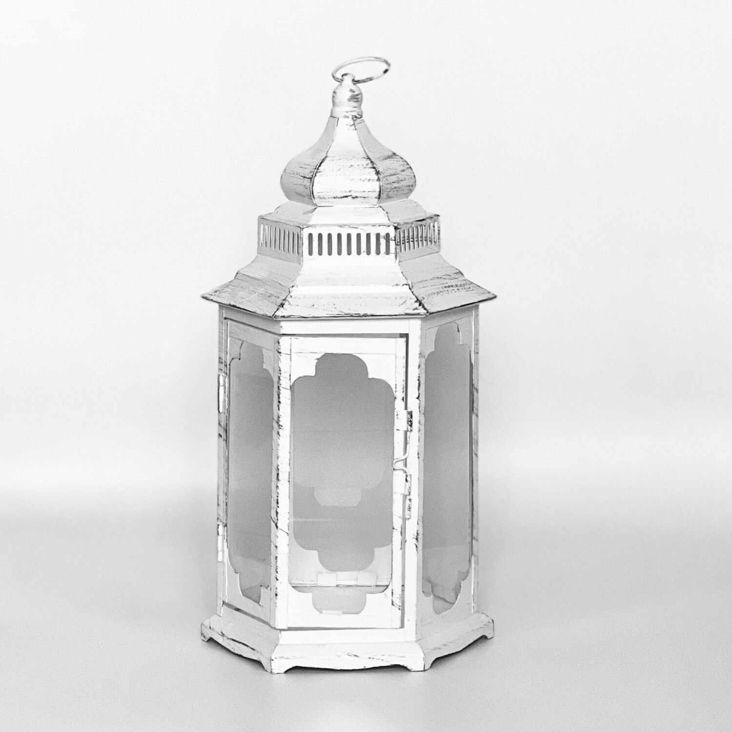 Подсвечник-фонарь белый (металл/стекло) 40 см