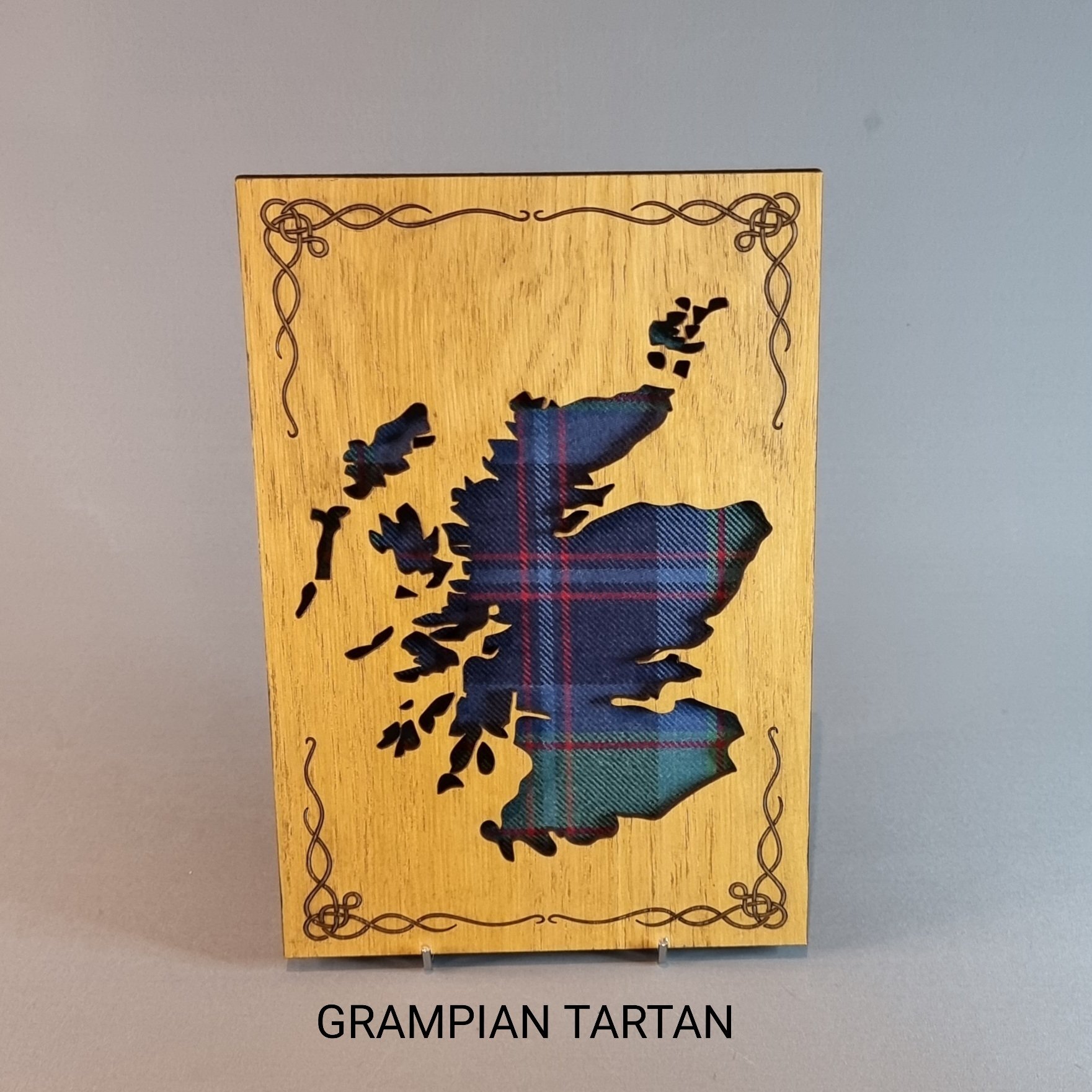 Scotland Map Oak Frame With Tartan & Celtic Knot Design
