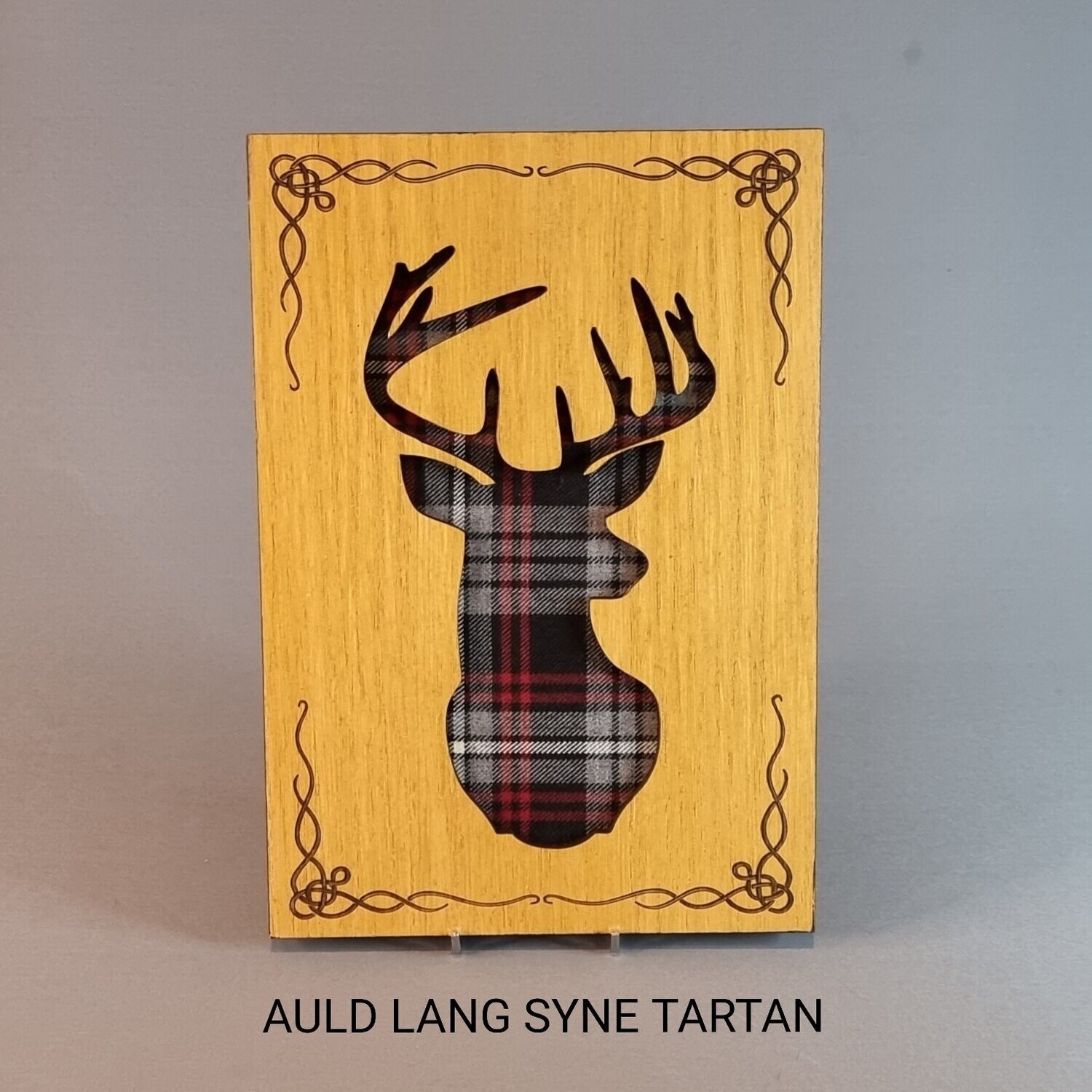 Scottish Stag Oak Frame With Tartan & Celtic Knot Design