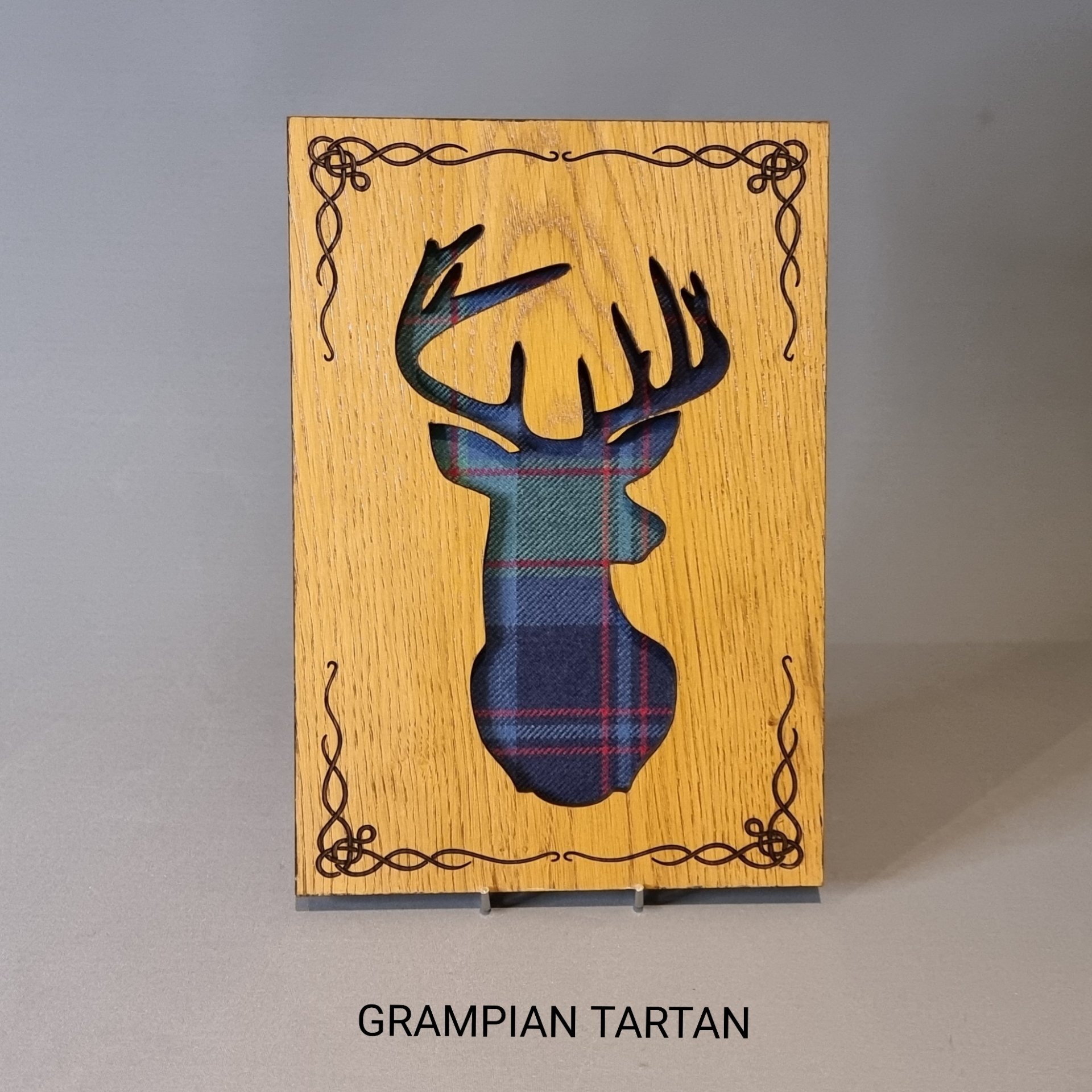 Scottish Stag Oak Frame With Tartan & Celtic Knot Design
