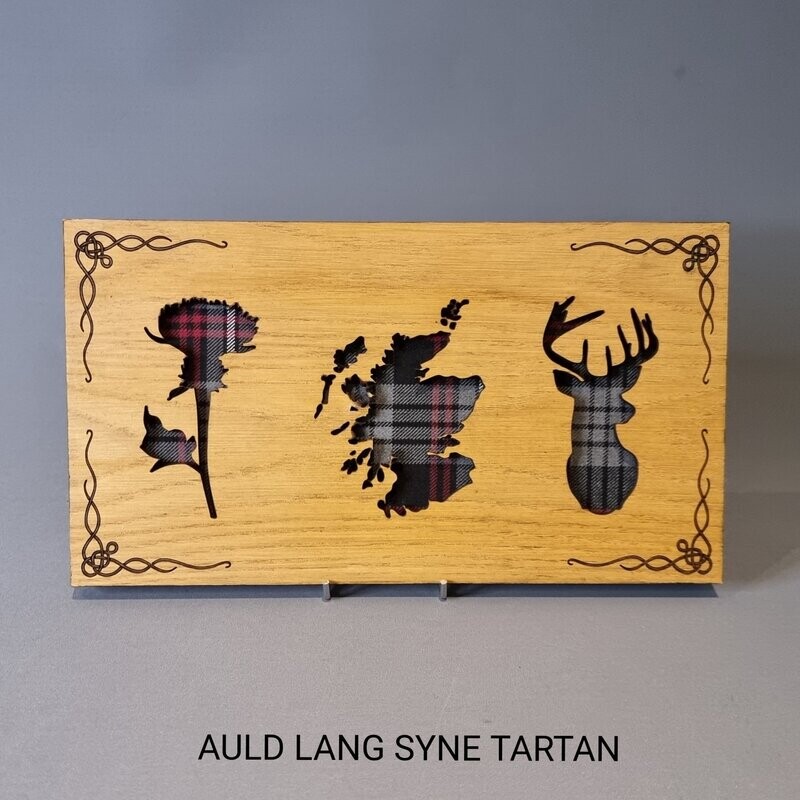 Scottish Landscape Style Oak Frame With Tartan &  Thistle, Scotland & Stag - Celtic Knot Design