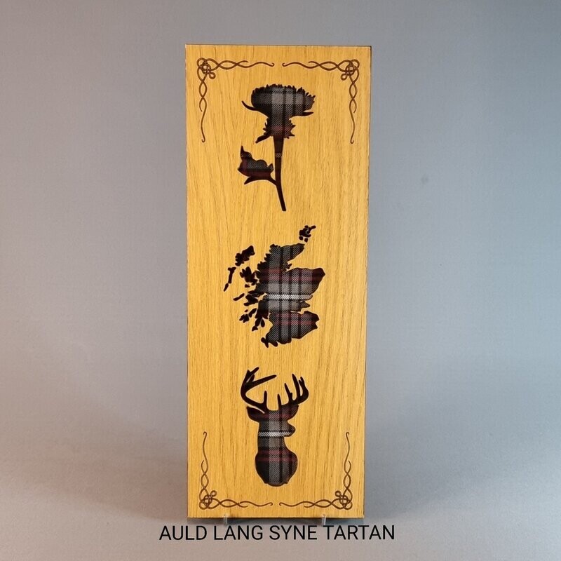 Scottish Portrait Style Oak Frame With Tartan & Thistle, Scotland & Stag  - Celtic Knot Design