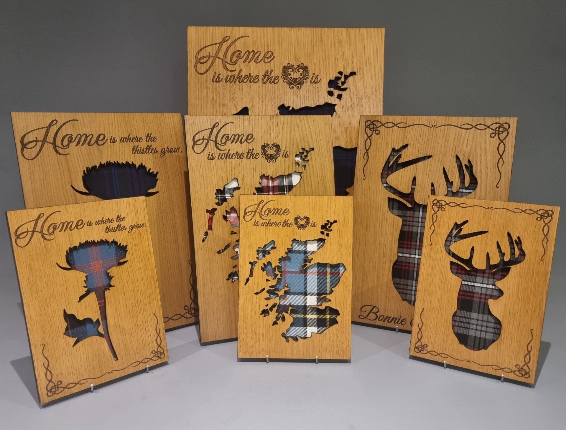 Scottish Thistle Oak Frame with Tartan &