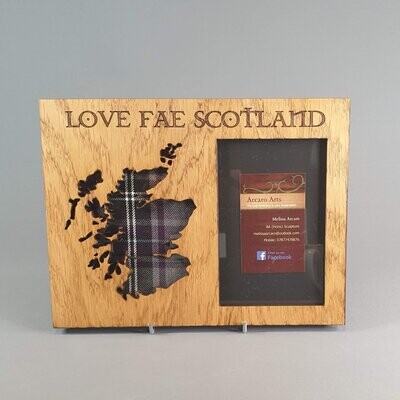 Scotland Map & Photo Frame, "LOVE FAE SCOTLAND"