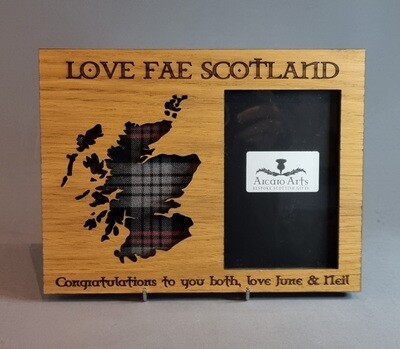 Personalised Scotland Map & Photo Frame with Tartan (6x4 photo)