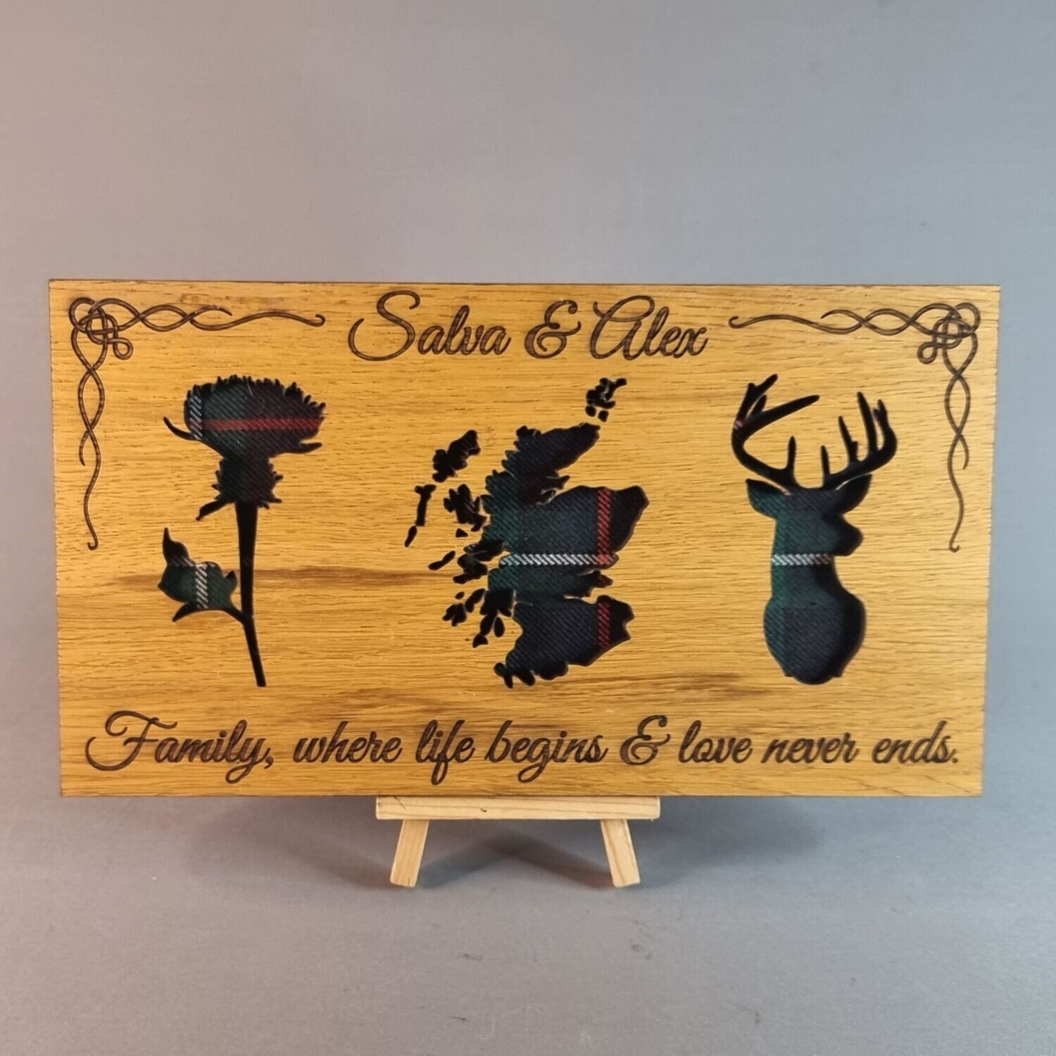 Personalised Landscape Style Oak Frame Trio  - with family quote