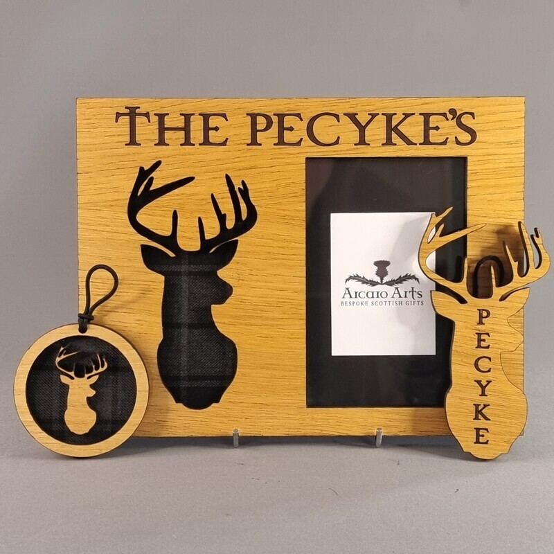 Personalised Stag & Photo Frame with Tartan  (6x4 photo)
