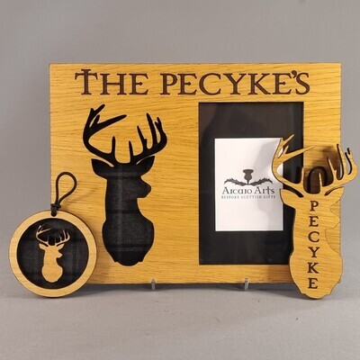 Personalised Stag & Photo Frame with Tartan (6x4 photo)