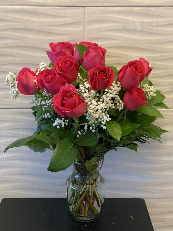 One Dozen Roses in a Vase