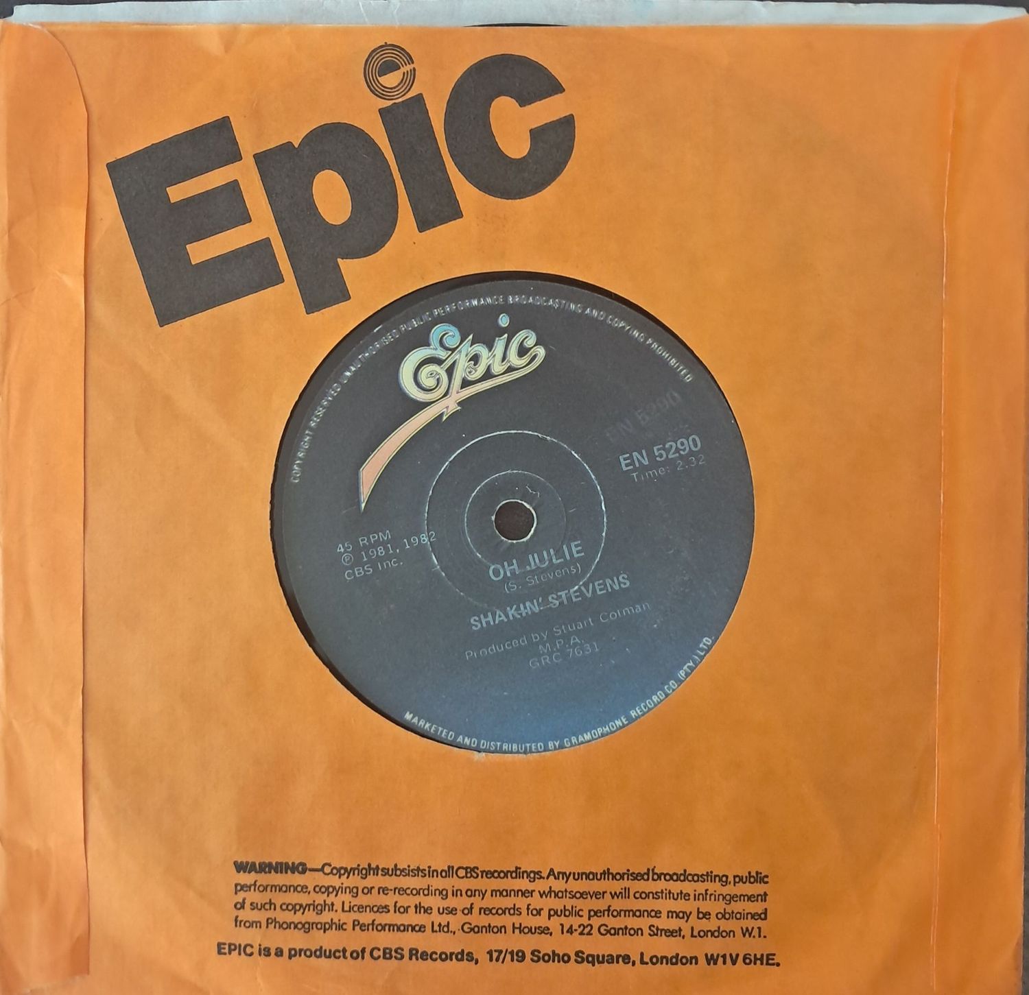 Shakin' Stevens – Oh Julie (7" Single) (1982)