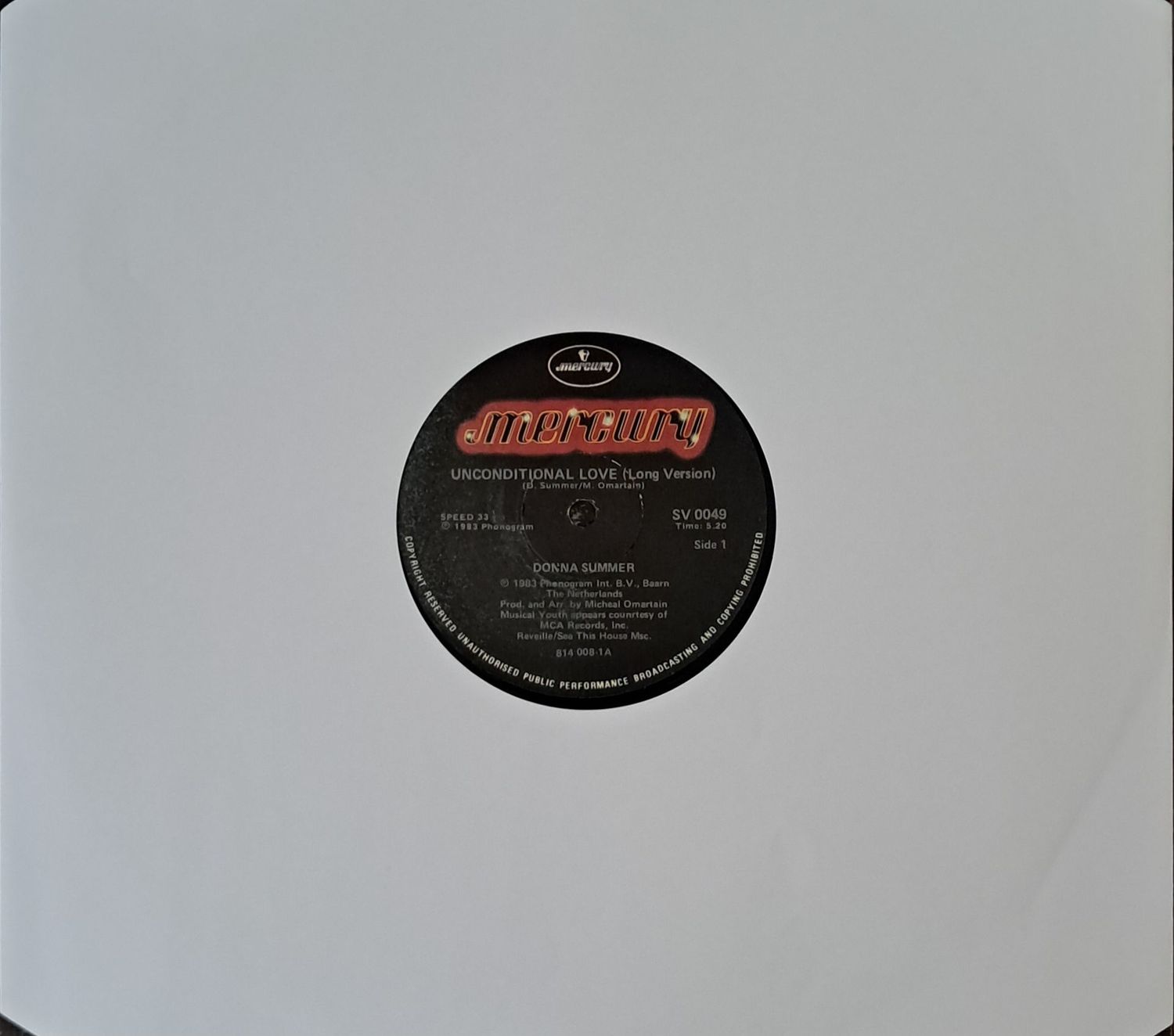 Donna Summer – Unconditional Love (Long Version) (12" Maxi - 33RPM - 1983)