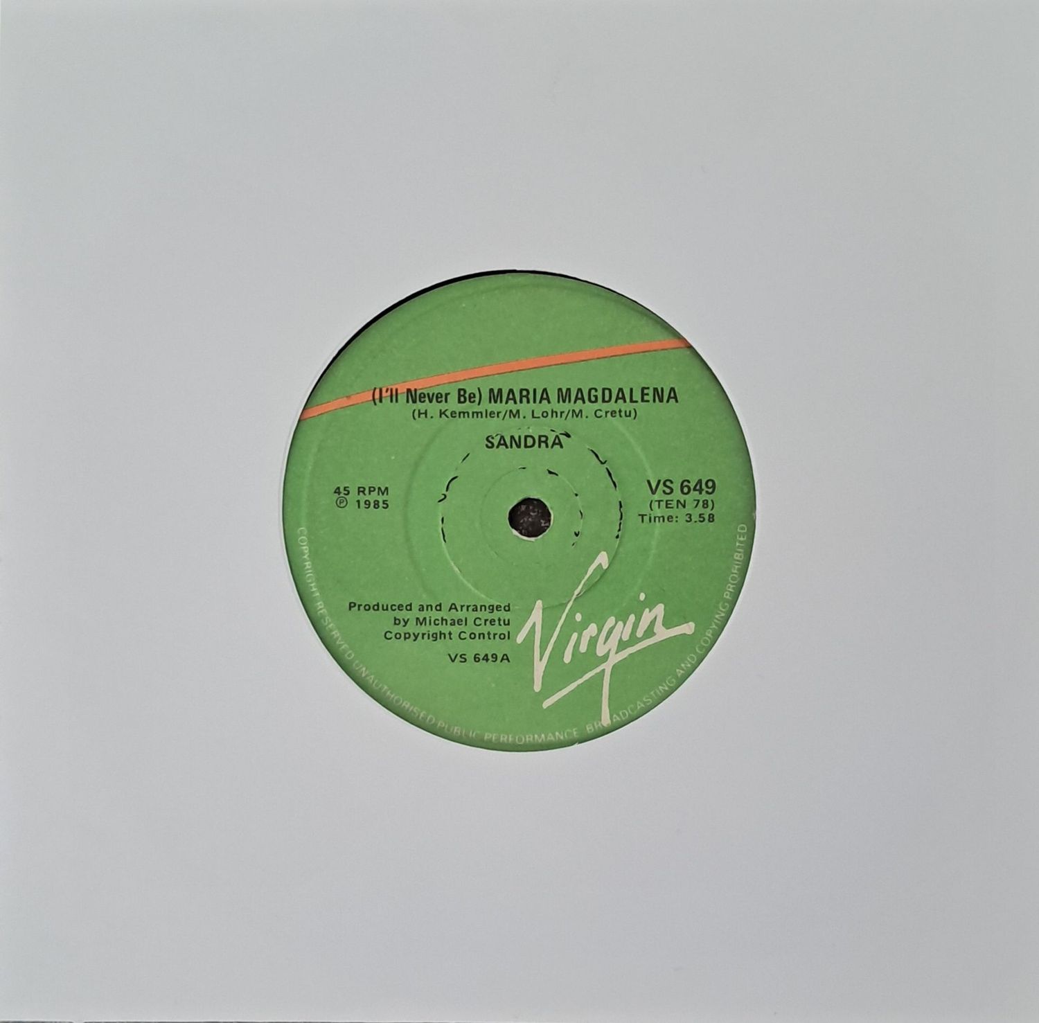 Sandra – (I'll Never Be) Maria Magdalena (7"Single - 1985)