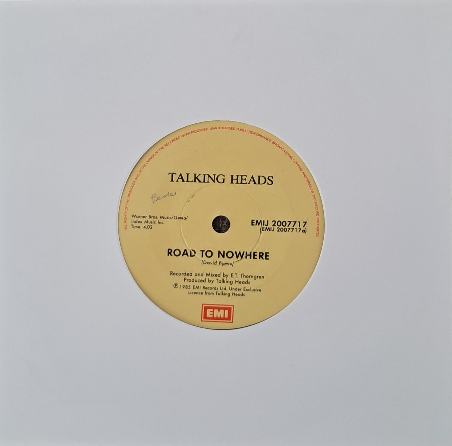 Talking Heads – Road To Nowhere (7"Single - 1985)