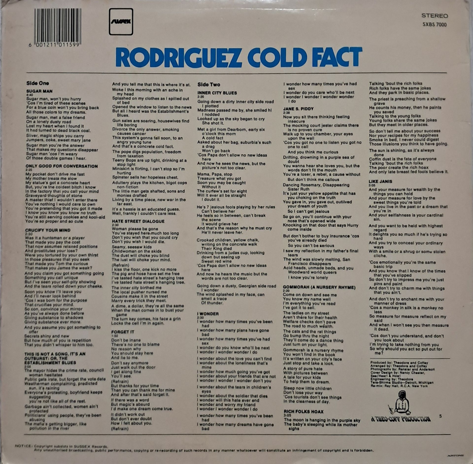 Rodriguez – Cold Fact (Reissue - 1982)