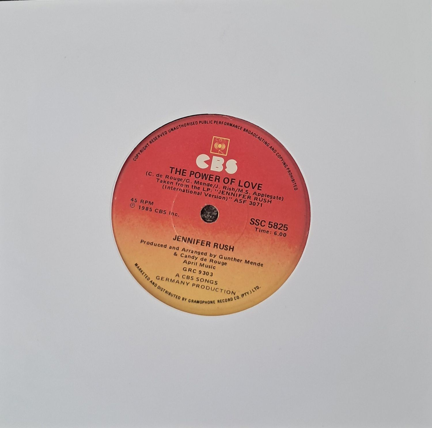 Jennifer Rush – The Power Of Love (7"Single - 1985)