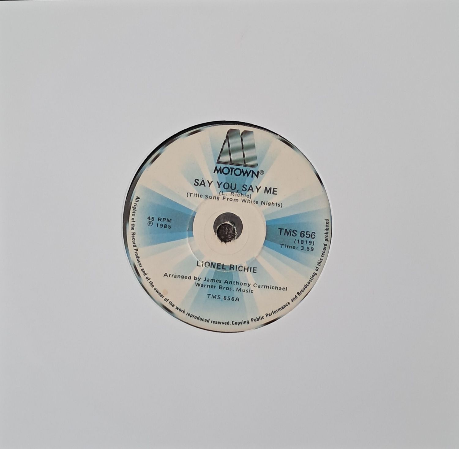 Lionel Richie – Say You, Say Me / Can't Slow Down (7"Single - 1985)