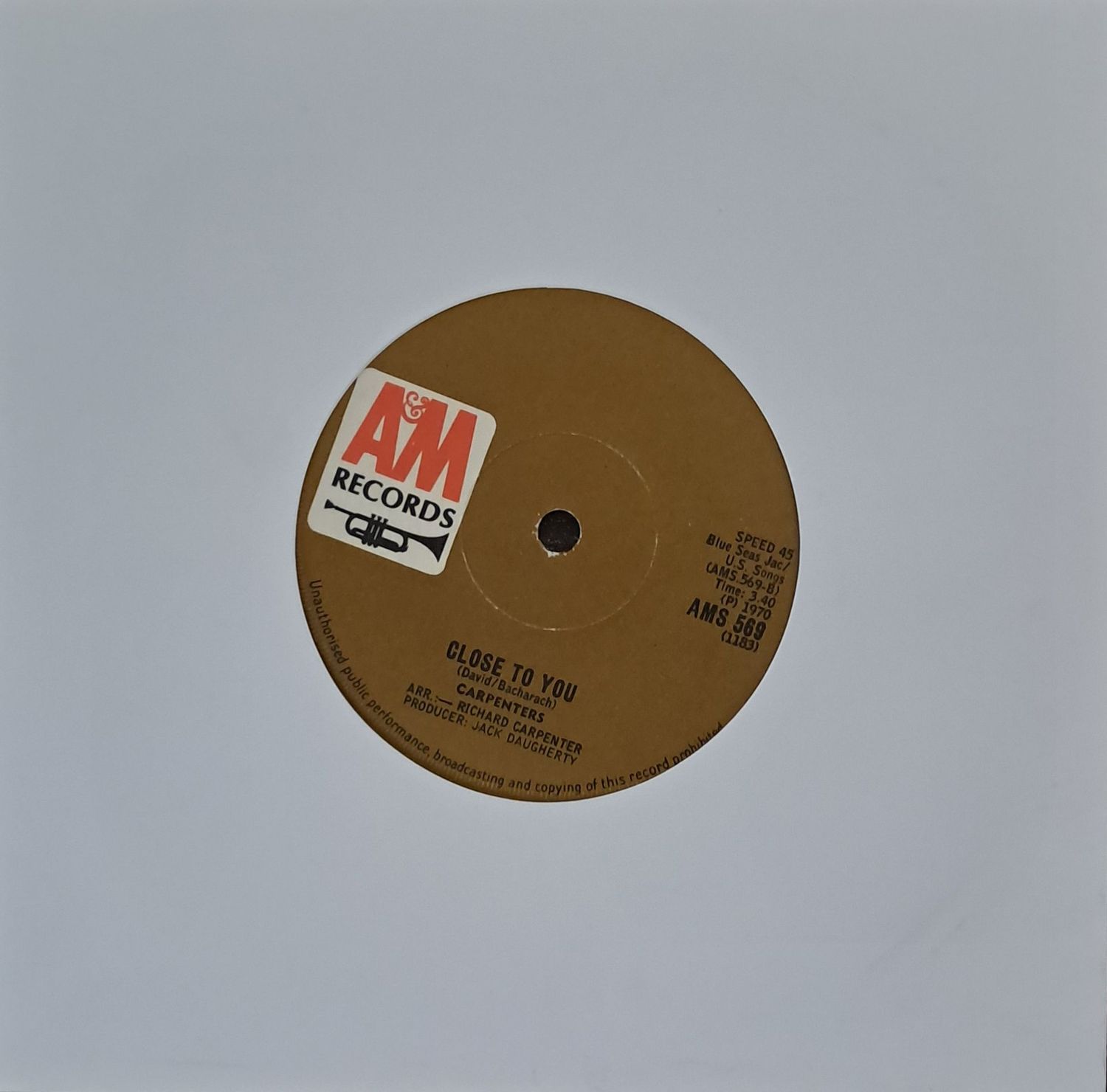 Carpenters – (They Long To Be) Close To You (7"Single - 1970)