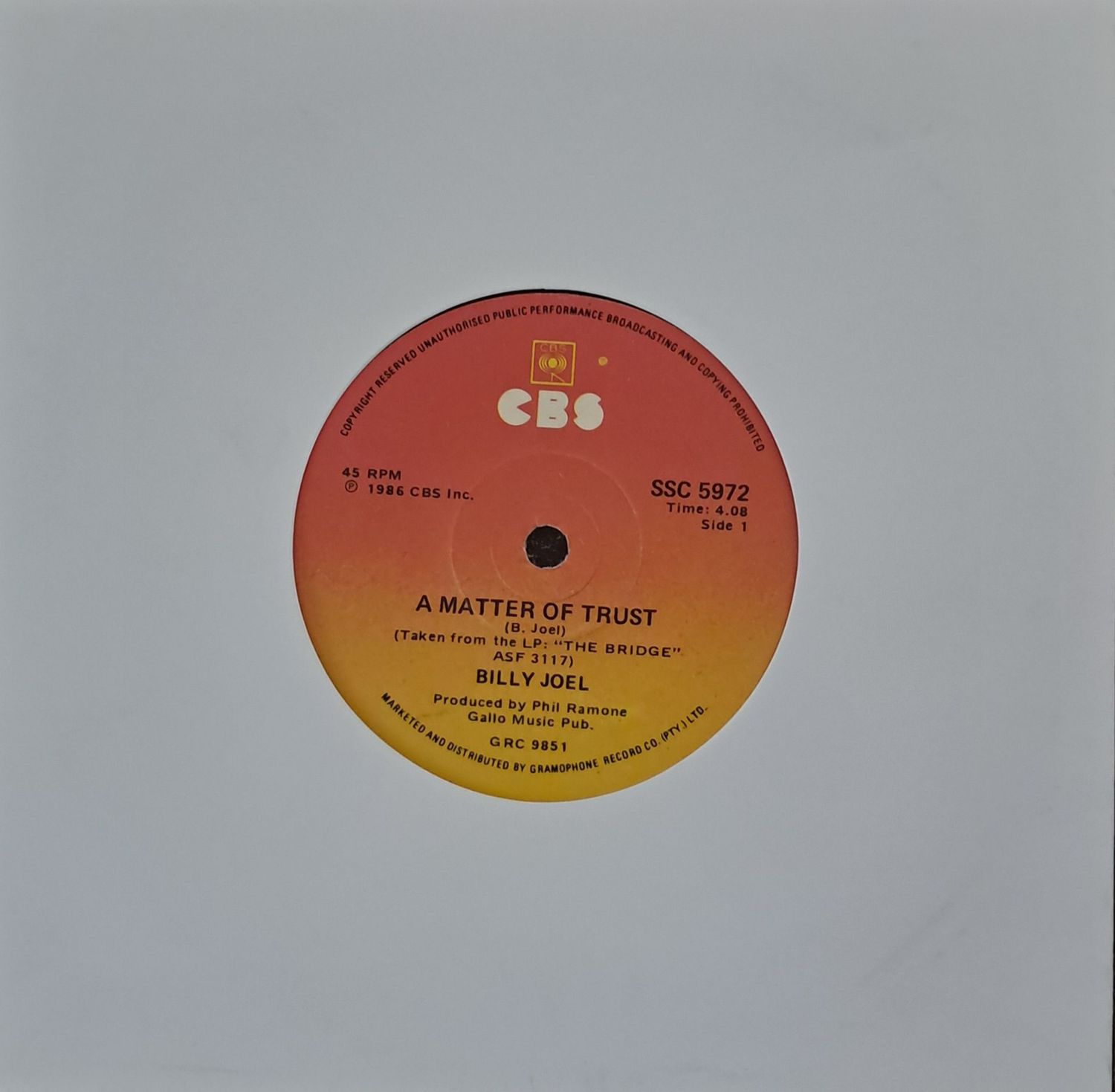 Billy Joel – A Matter Of Trust (7"Single - 1986)