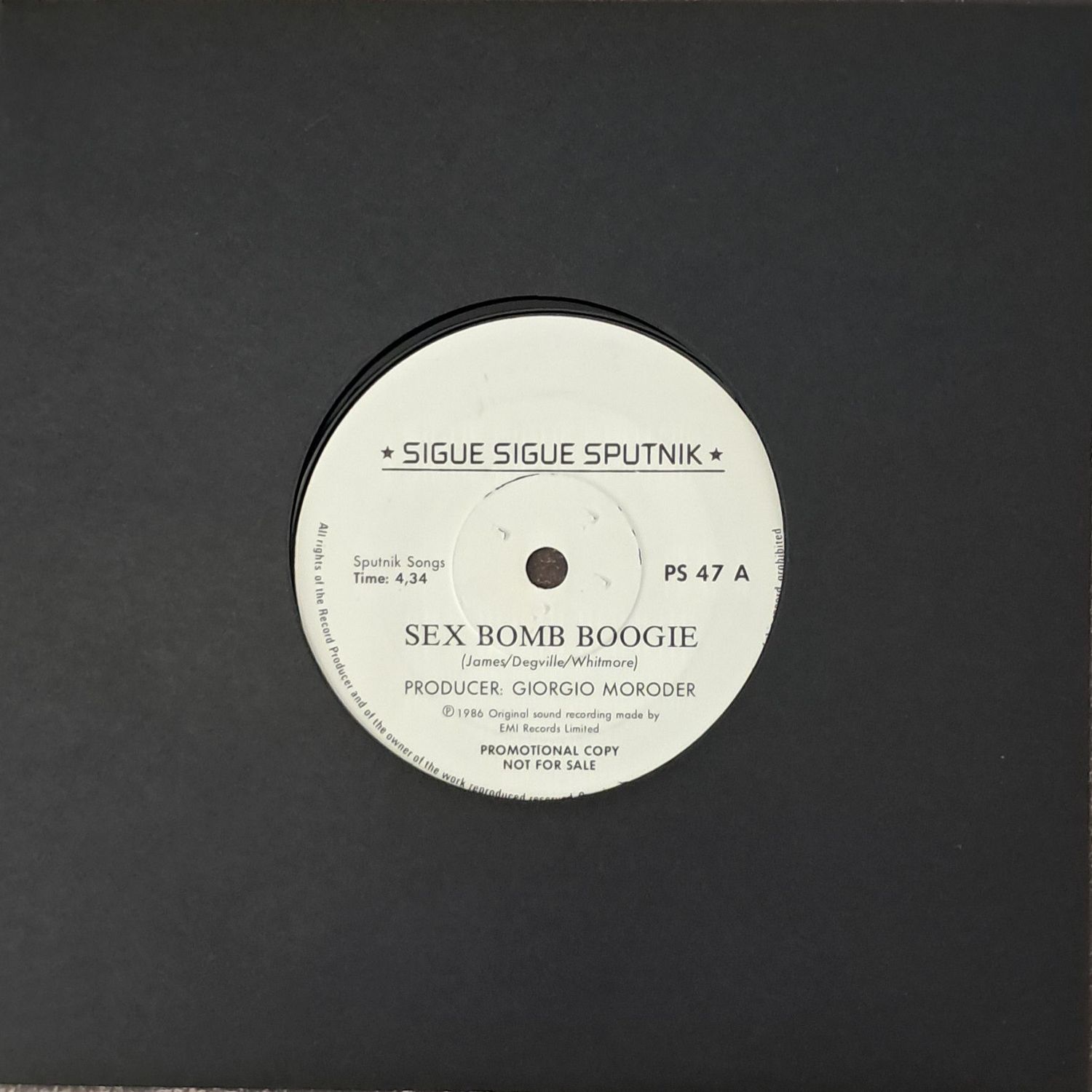 Sigue Sigue Sputnik – Sex Bomb Boogie (7"Single - Rare -  Promo -  Single Sided  - 1986)