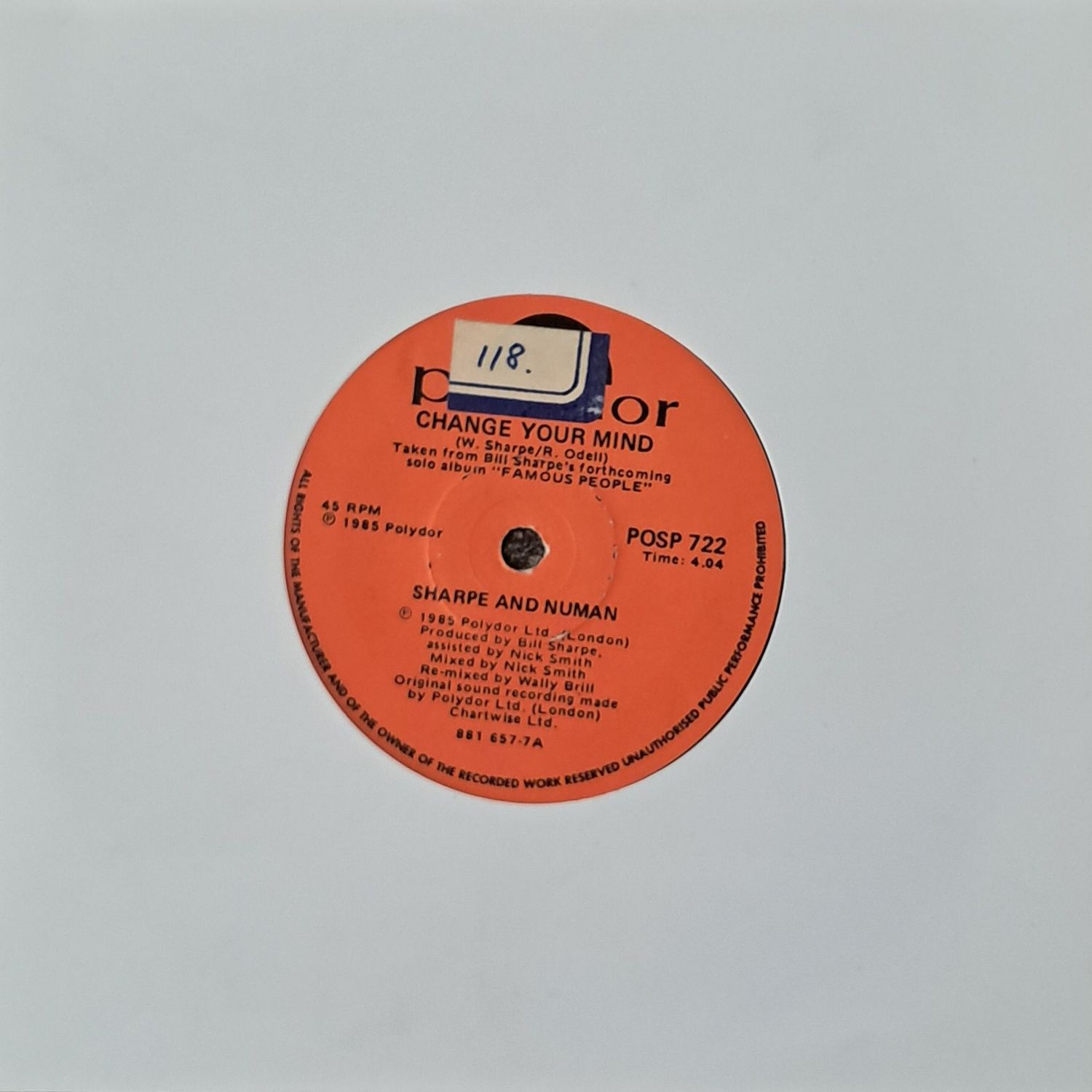 Sharpe & Numan – Change Your Mind (7"Single - 1985)