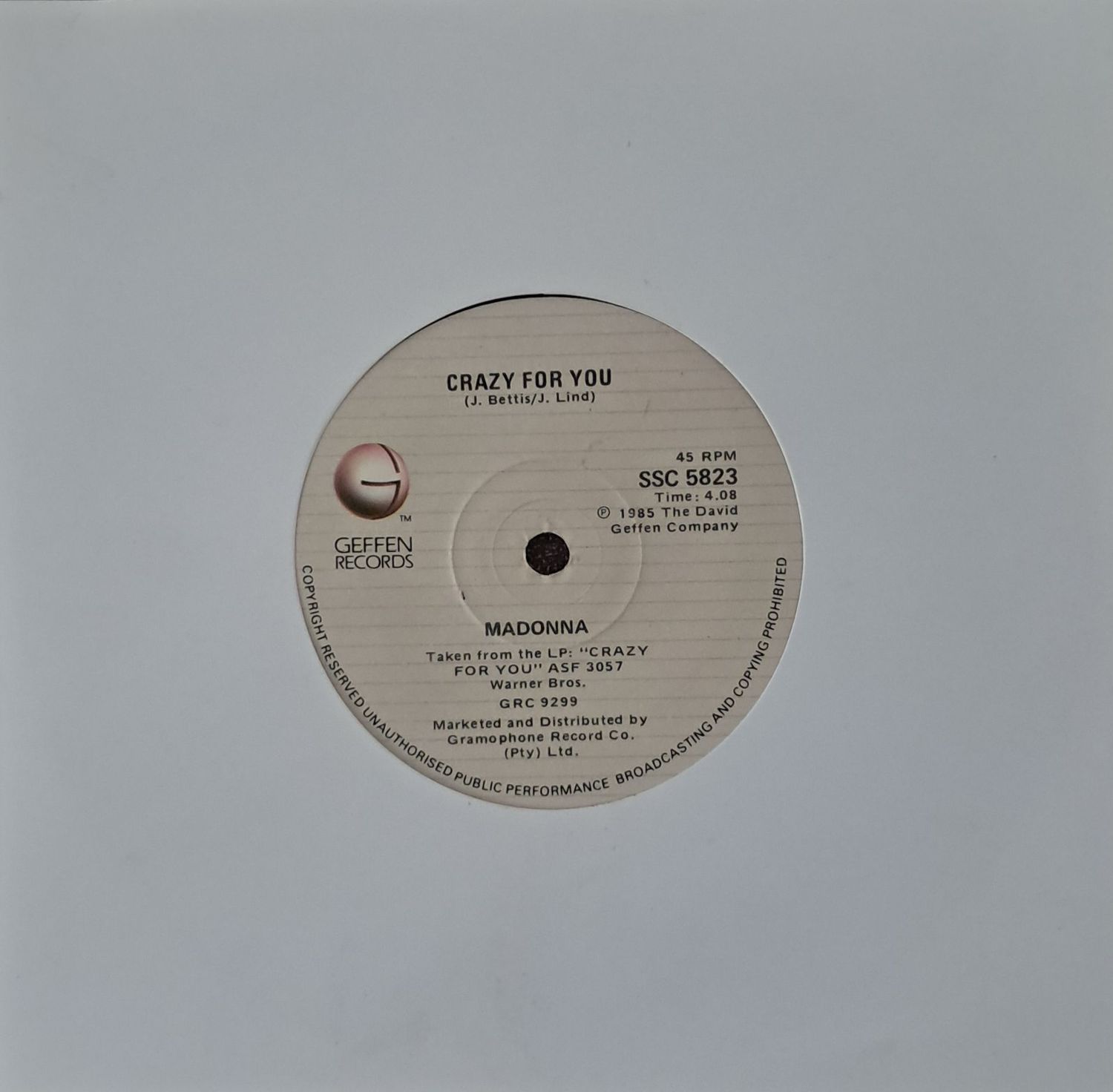 Madonna – Crazy For You (7"Single - 1985)