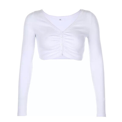 Long Sleeve Button Up Crop Top