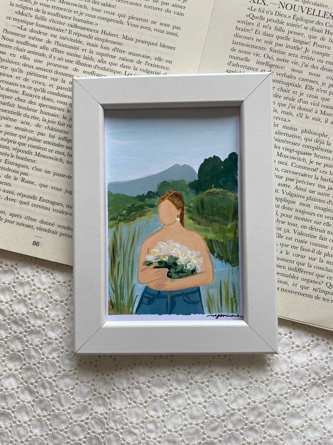 Dipinto fiori bianchi ragazza