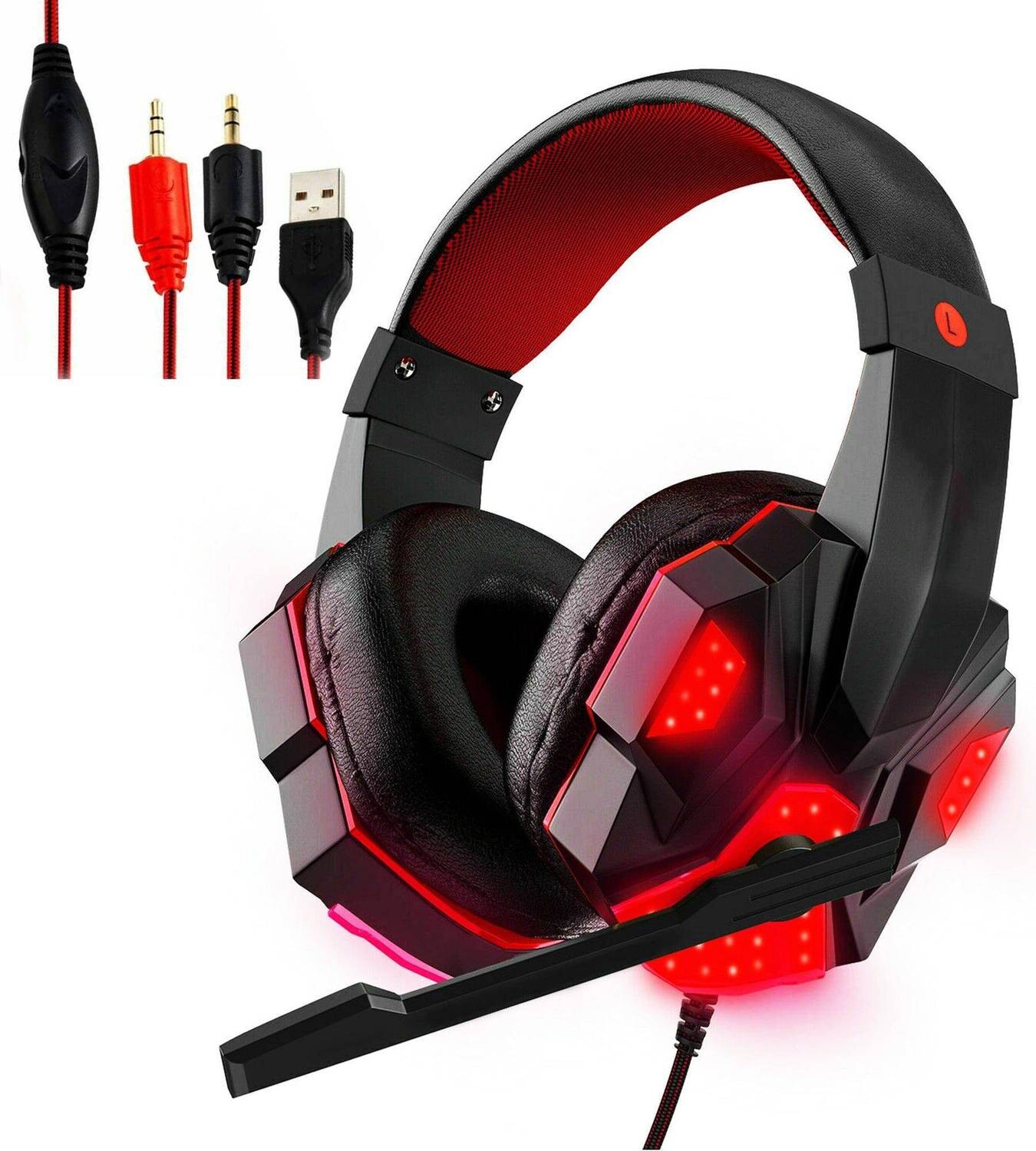 Esports Gaming Headset 3.5 mm Wired Stereo Over-ear Pro LED 3D Sound PC Xbox PS4 5 Core HDP GM1 R