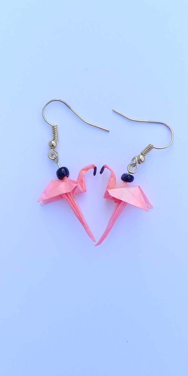 Origami Flamingo Earrings by Miriam Banash