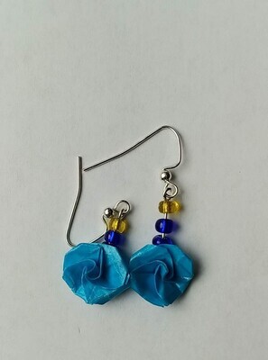 Origami Blue Rose Earrings by Miriam Banash