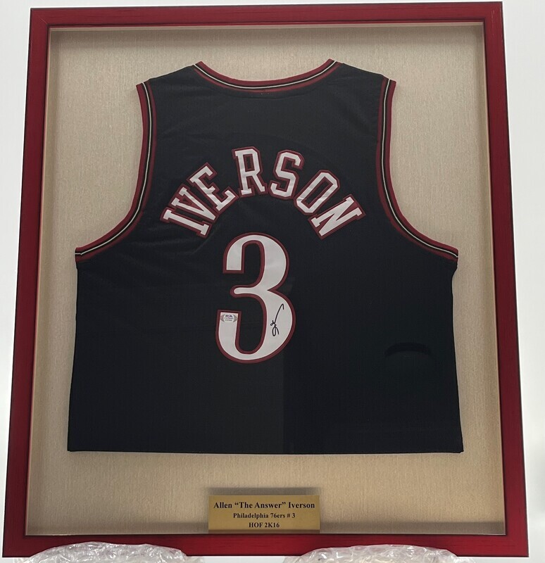 Allen Iverson Signed Mitchell &amp; Ness 76ers Jersey Display (PSA)
