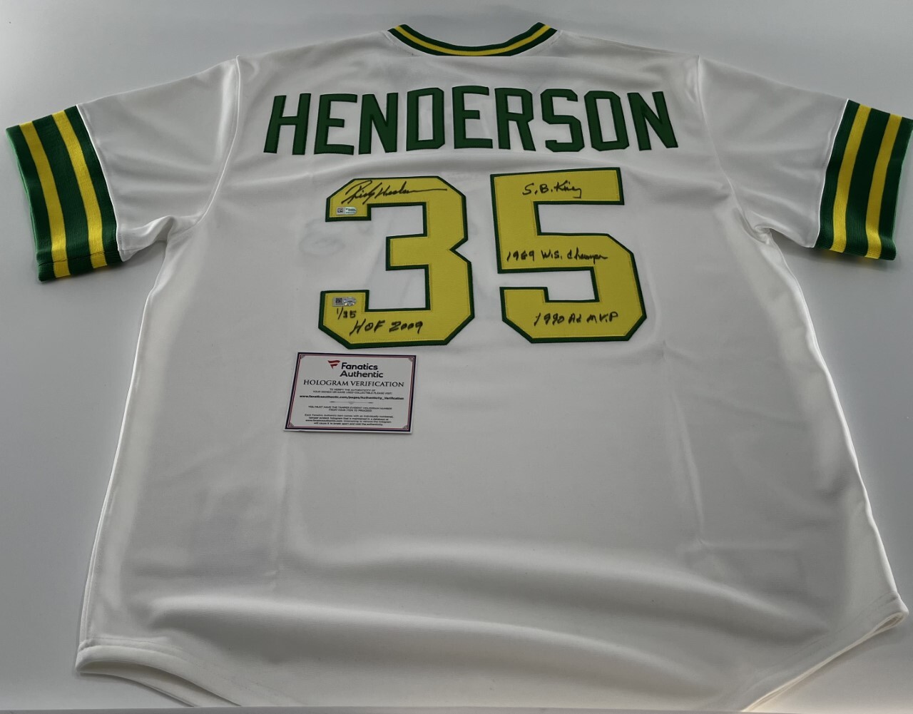 Legends Memorabilia Collection Rickey Henderson Autographed Man of Steal Athletics Authentic Batting Practice Mitchell & Ness Jersey