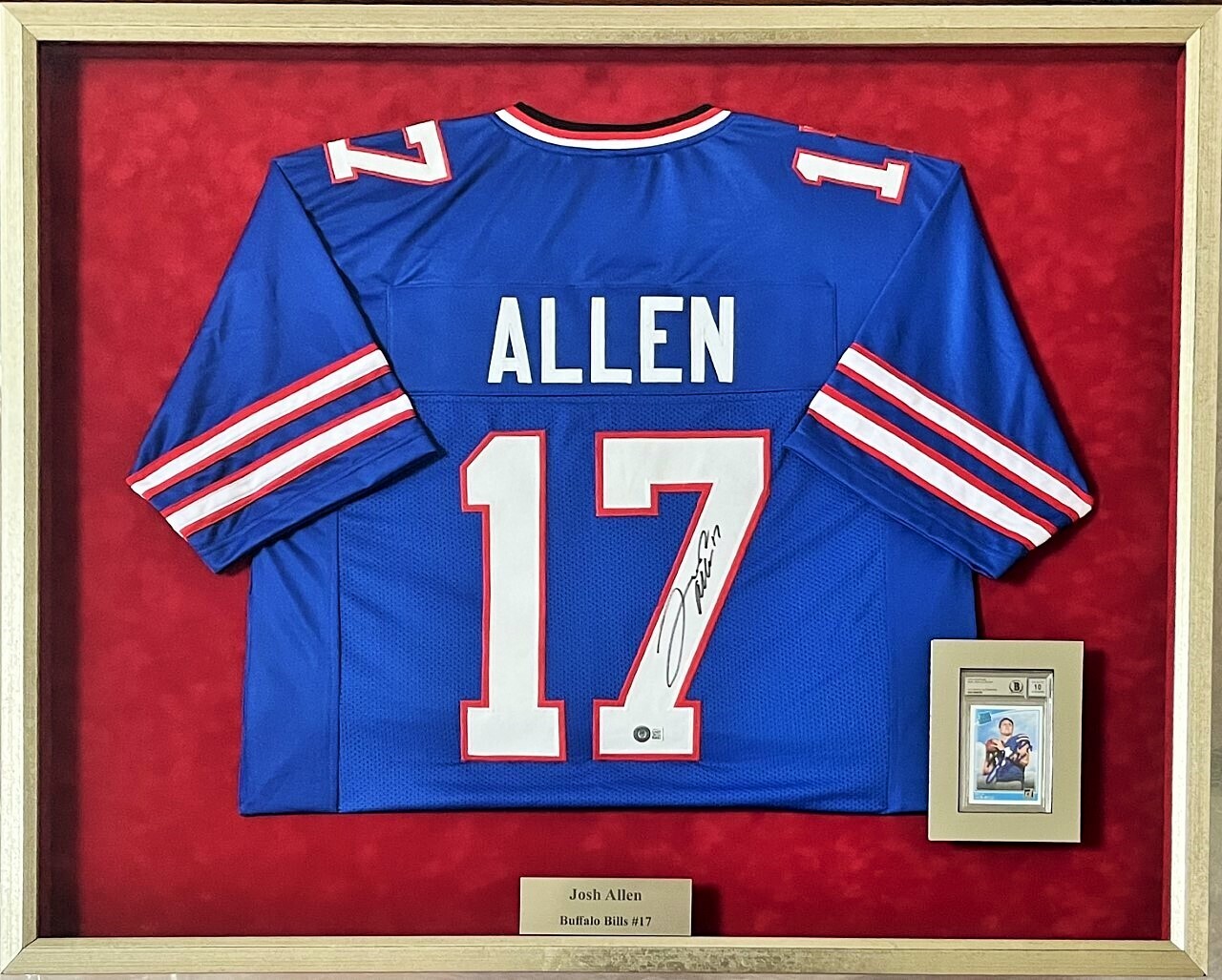 Josh Allen Dual Autograph Custom Framed Jersey and 2018 Donruss #304 RR RC Display