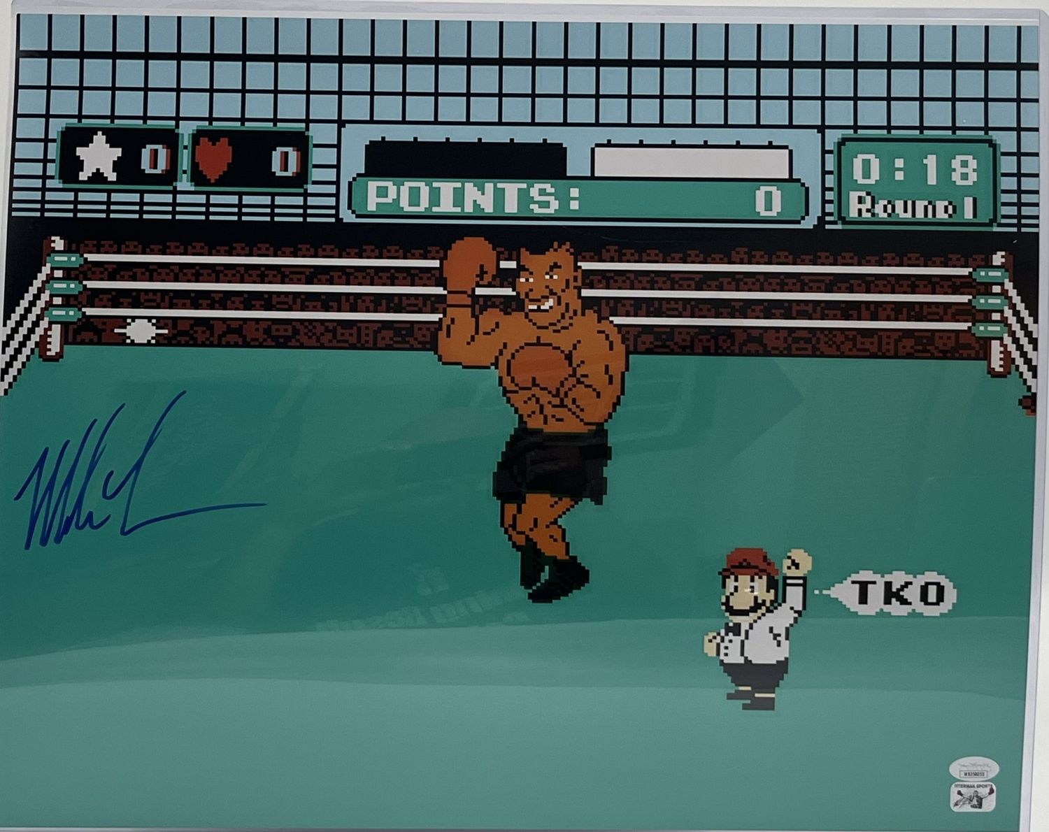 Mike Tyson Signed in Blue 16x20 Boxing Punch Out Photo JSA ITP
