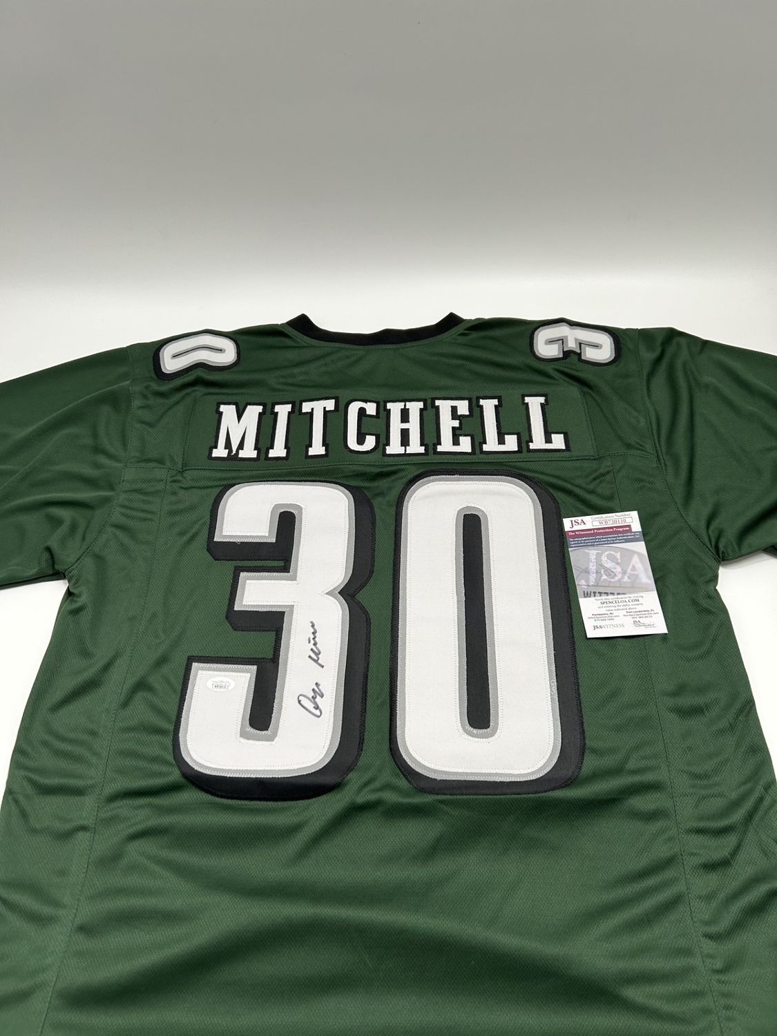 Quinyon Mitchell Signed Custom (Dark Green) Jersey (JSA)