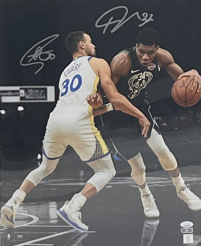 Steph Curry &amp; Giannis Antetokounmpo Signed 16x20 Photo (JSA &amp; Curry)